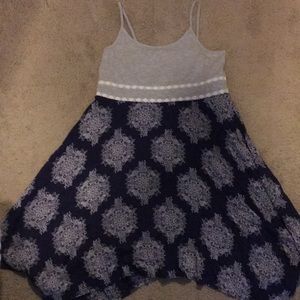 Grey and blue flowing dress